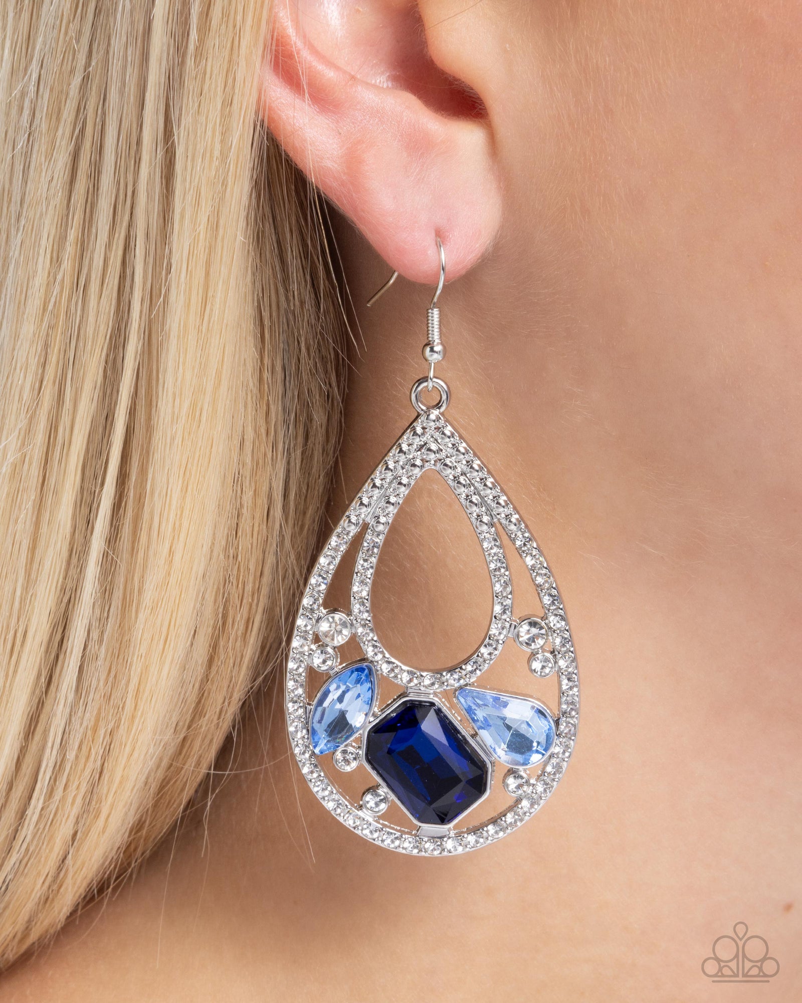 Teardrop Trifecta Blue Gem Earrings - Paparazzi Accessories- lightbox - CarasShop.com - Paparazzi Jewelry by Cara Jewels