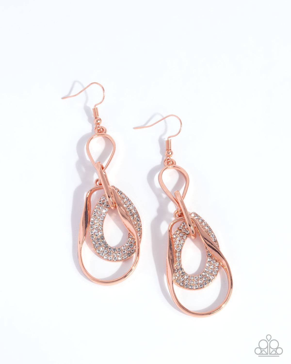 Teardrop Triumph Copper & White Rhinestone Earrings - Paparazzi Accessories- lightbox - CarasShop.com - Paparazzi Jewelry by Cara Jewels