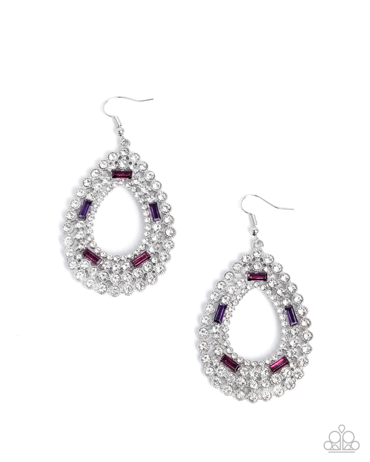 Teardrop Trust Purple & White Rhinestone Earrings - Paparazzi Accessories- lightbox - CarasShop.com - Paparazzi Jewelry by Cara Jewels