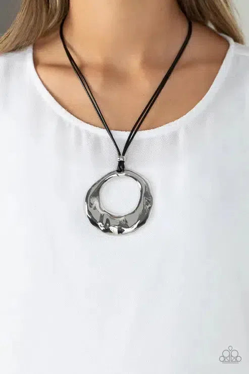 Tectonic Treasure Silver Necklace - Paparazzi Accessories-on model - CarasShop.com - Paparazzi Jewelry by Cara Jewels