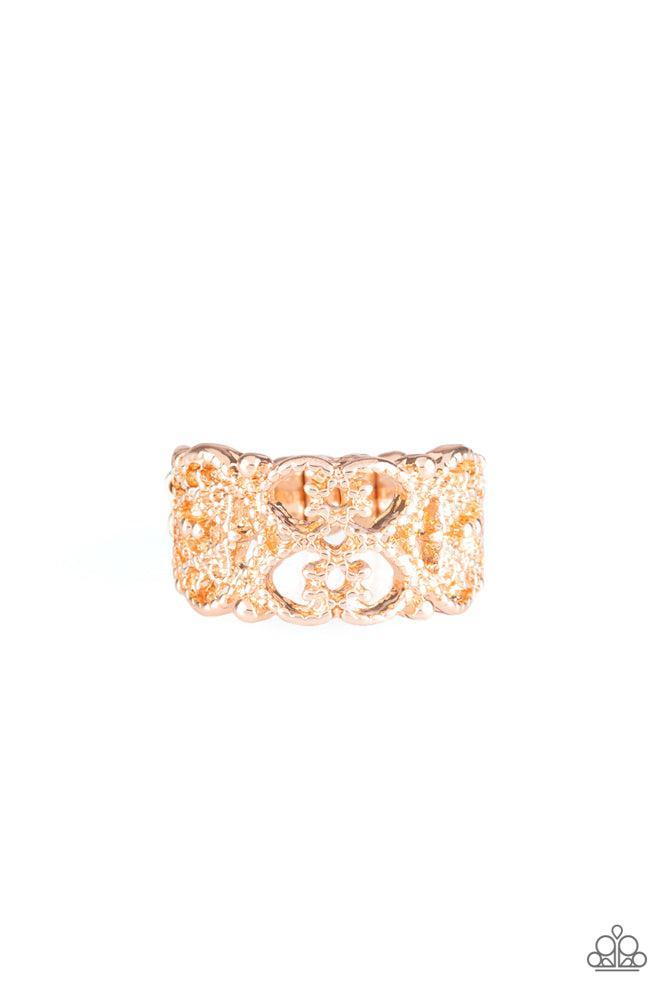 Tell Me How You Really FRILL Rose Gold Ring - Paparazzi Accessories- lightbox - CarasShop.com - Paparazzi Jewelry by Cara Jewels