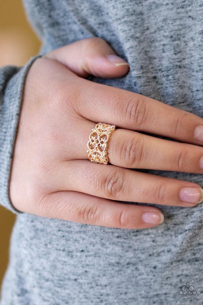 Tell Me How You Really FRILL Rose Gold Ring - Paparazzi Accessories- on model - CarasShop.com - Paparazzi Jewelry by Cara Jewels