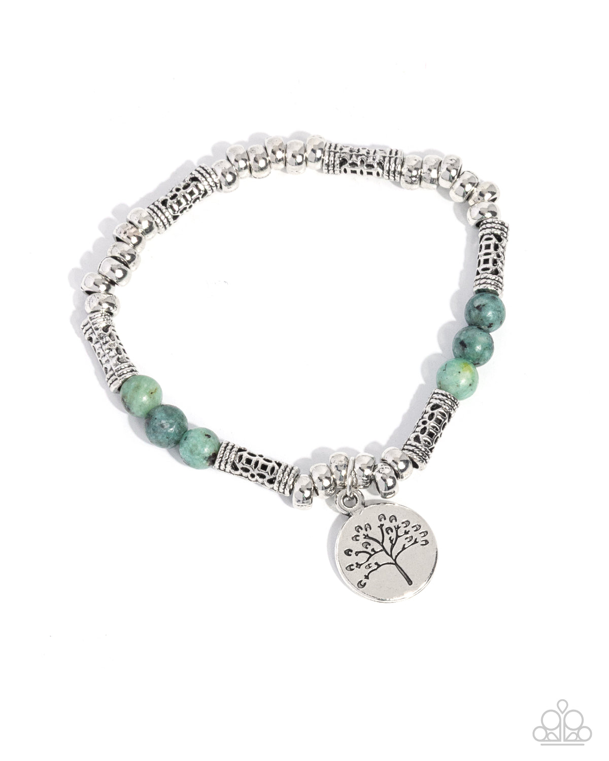 Tender Tree Green Stone & Silver Tree Charm Bracelet - Paparazzi Accessories- lightbox - CarasShop.com - Paparazzi Jewelry by Cara Jewels