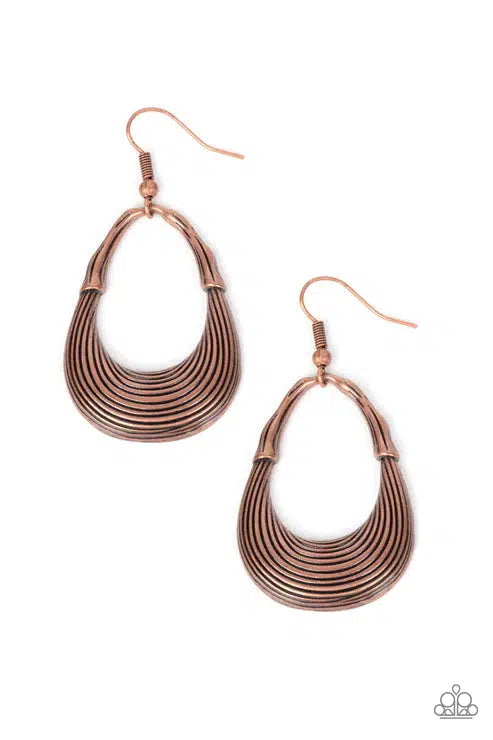 Terra Timber Copper Earrings - Paparazzi Accessories- lightbox - CarasShop.com - Paparazzi Jewelry by Cara Jewels