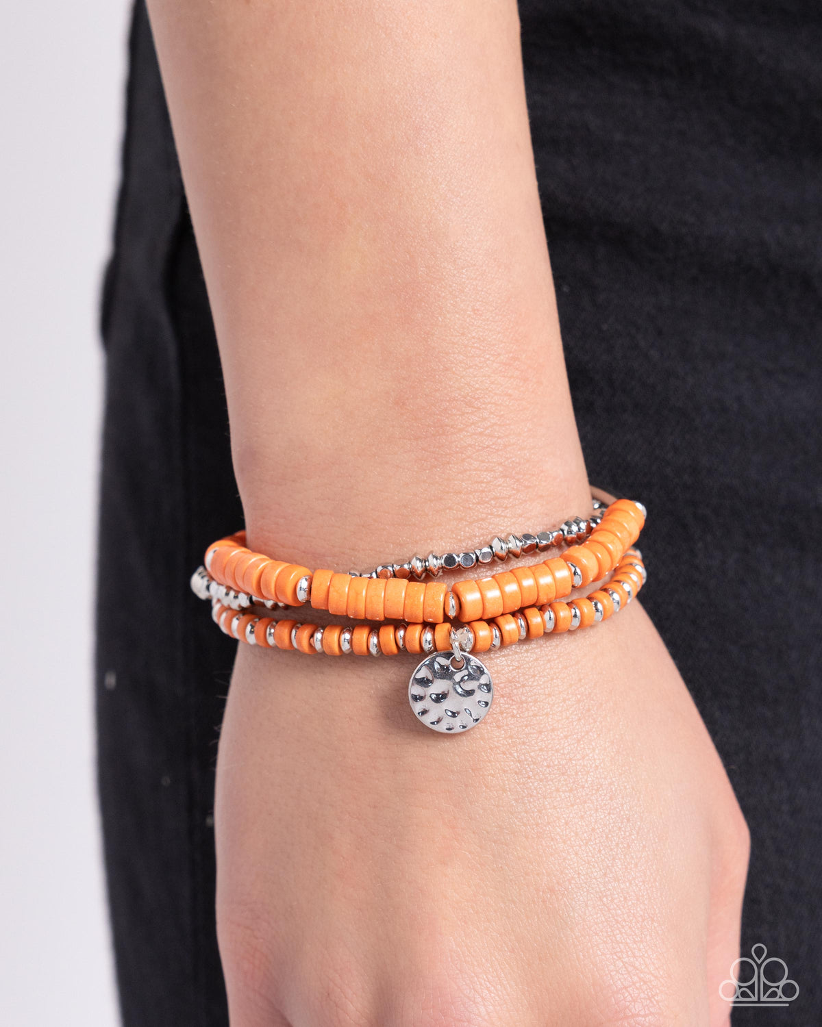 Terraform Trendsetter Orange Stone & Silver Bracelet - Paparazzi Accessories-on model - CarasShop.com - Paparazzi Jewelry by Cara Jewels