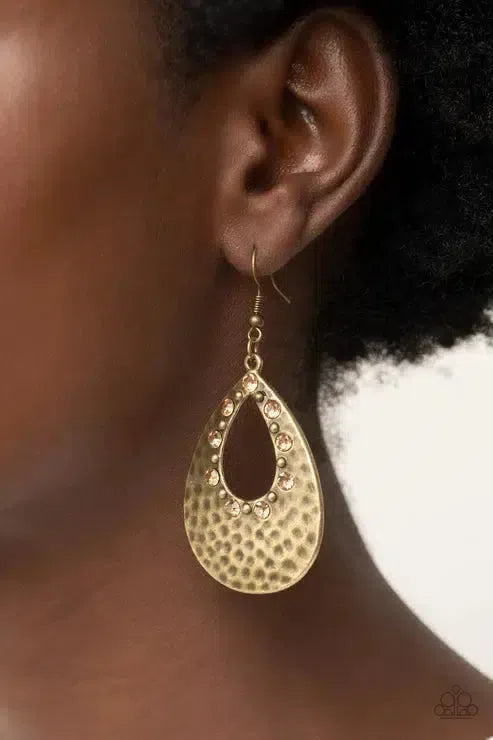 Terraform Twinkle Brown Earrings - Paparazzi Accessories- on model - CarasShop.com - Paparazzi Jewelry by Cara Jewels
