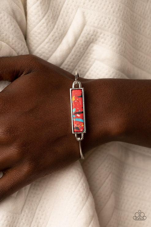 Terrazzo Tarot Red Bracelet - Paparazzi Accessories-on model - CarasShop.com - Paparazzi Jewelry by Cara Jewels