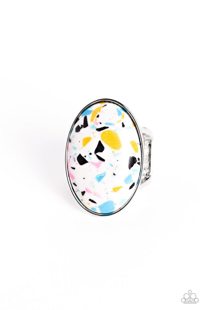 Terrazzo Tease White Stone Ring - Paparazzi Accessories- lightbox - CarasShop.com - Paparazzi Jewelry by Cara Jewels