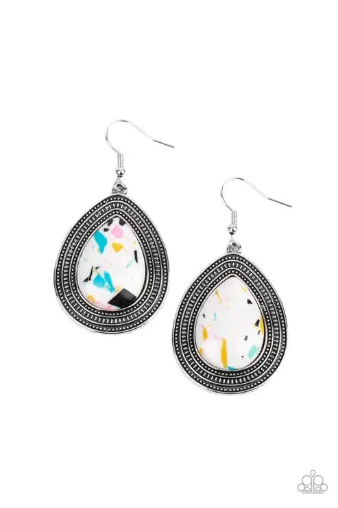Terrazzo Tundra Multi & White Stone Earrings - Paparazzi Accessories- lightbox - CarasShop.com - Paparazzi Jewelry by Cara Jewels