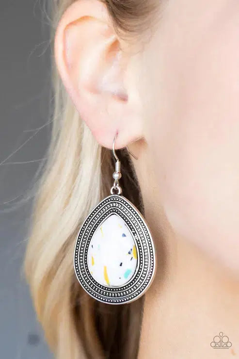 Terrazzo Tundra Multi & White Stone Earrings - Paparazzi Accessories- lightbox - CarasShop.com - Paparazzi Jewelry by Cara Jewels