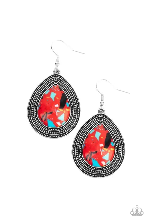 Terrazzo Tundra Red Earrings - Paparazzi Accessories- lightbox - CarasShop.com - Paparazzi Jewelry by Cara Jewels