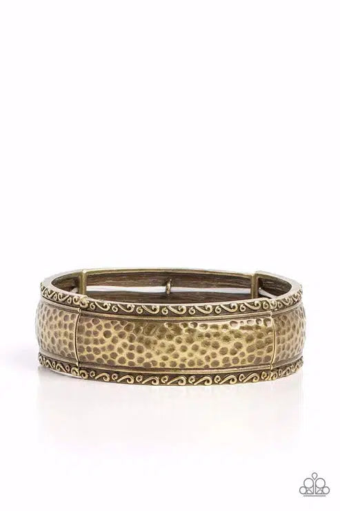 Textile Tenor Brass Bracelet - Paparazzi Accessories- lightbox - CarasShop.com - Paparazzi Jewelry by Cara Jewels