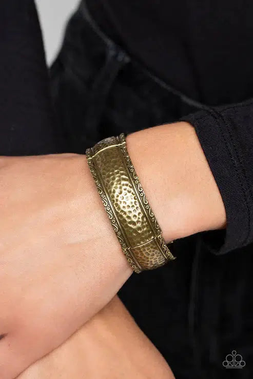 Textile Tenor Brass Bracelet - Paparazzi Accessories- on model - CarasShop.com - Paparazzi Jewelry by Cara Jewels