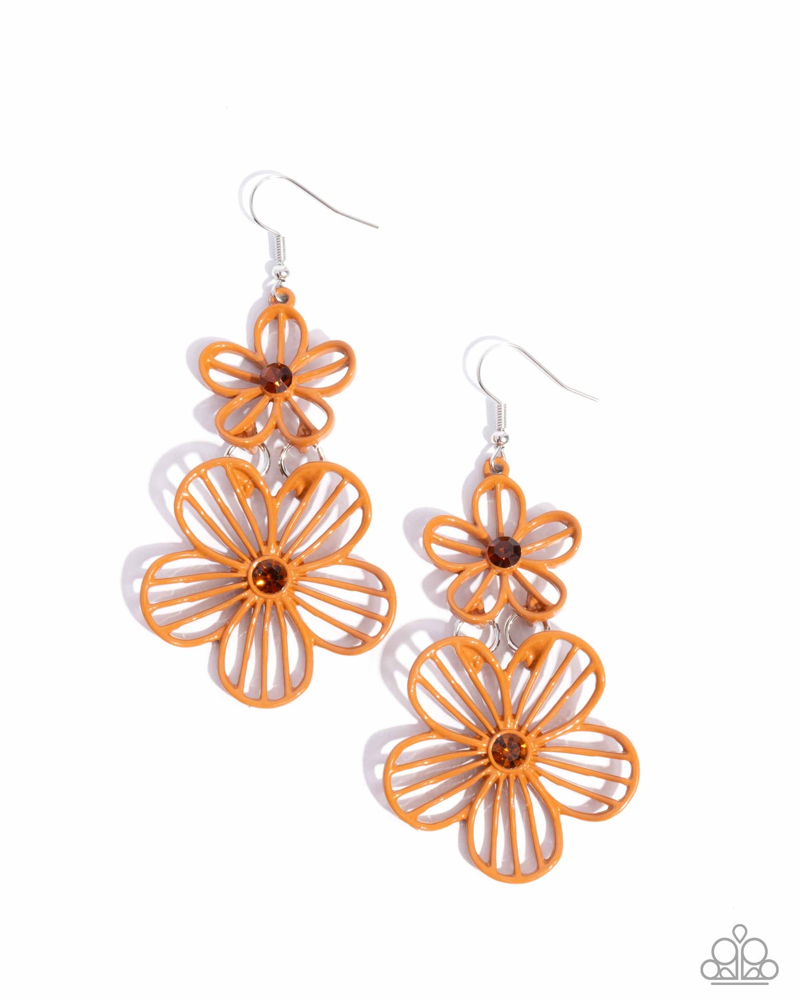 Textured Tiers Orange Flower Earrings - Paparazzi Accessories- lightbox - CarasShop.com - Paparazzi Jewelry by Cara Jewels
