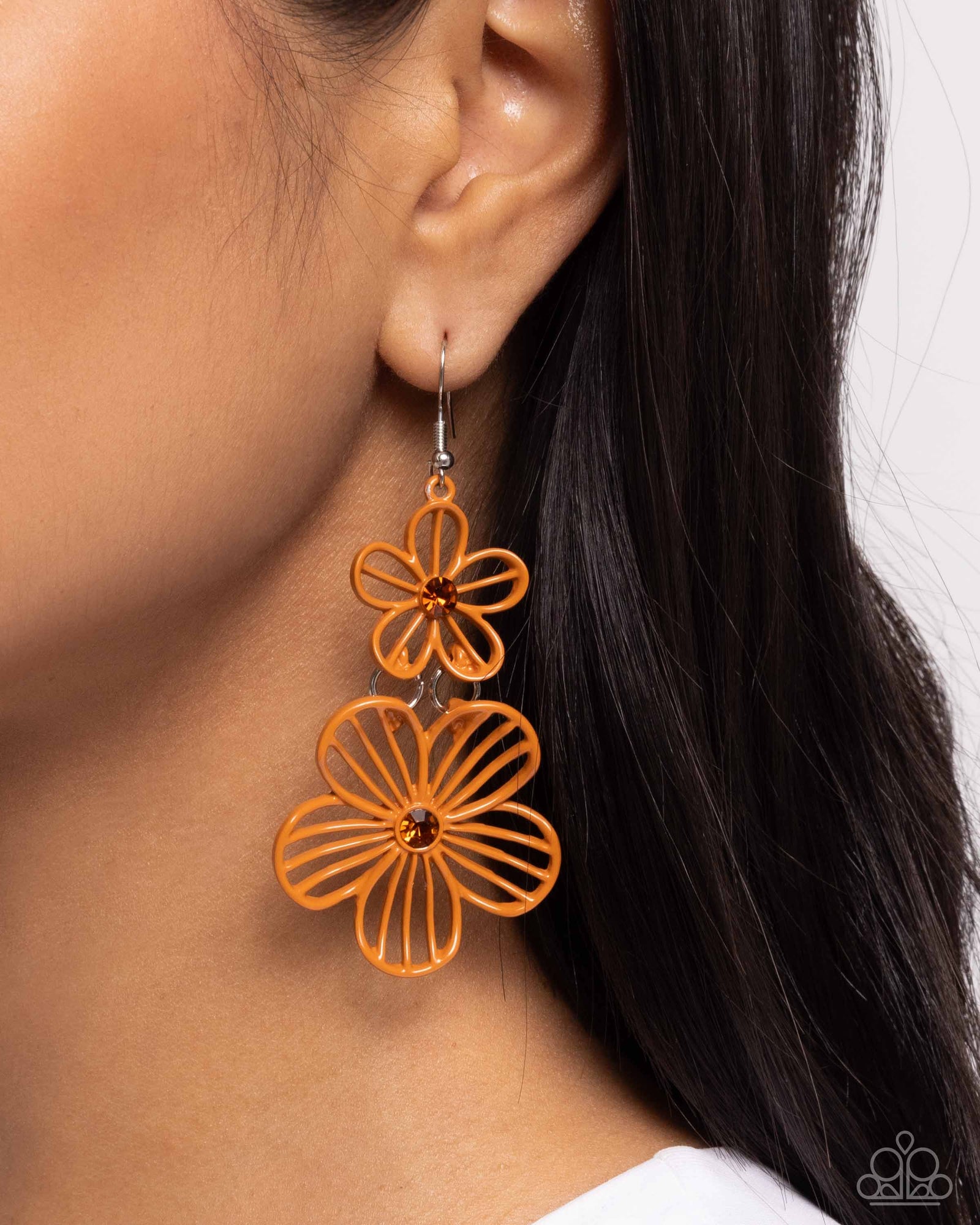 Textured Tiers Orange Flower Earrings - Paparazzi Accessories- lightbox - CarasShop.com - Paparazzi Jewelry by Cara Jewels