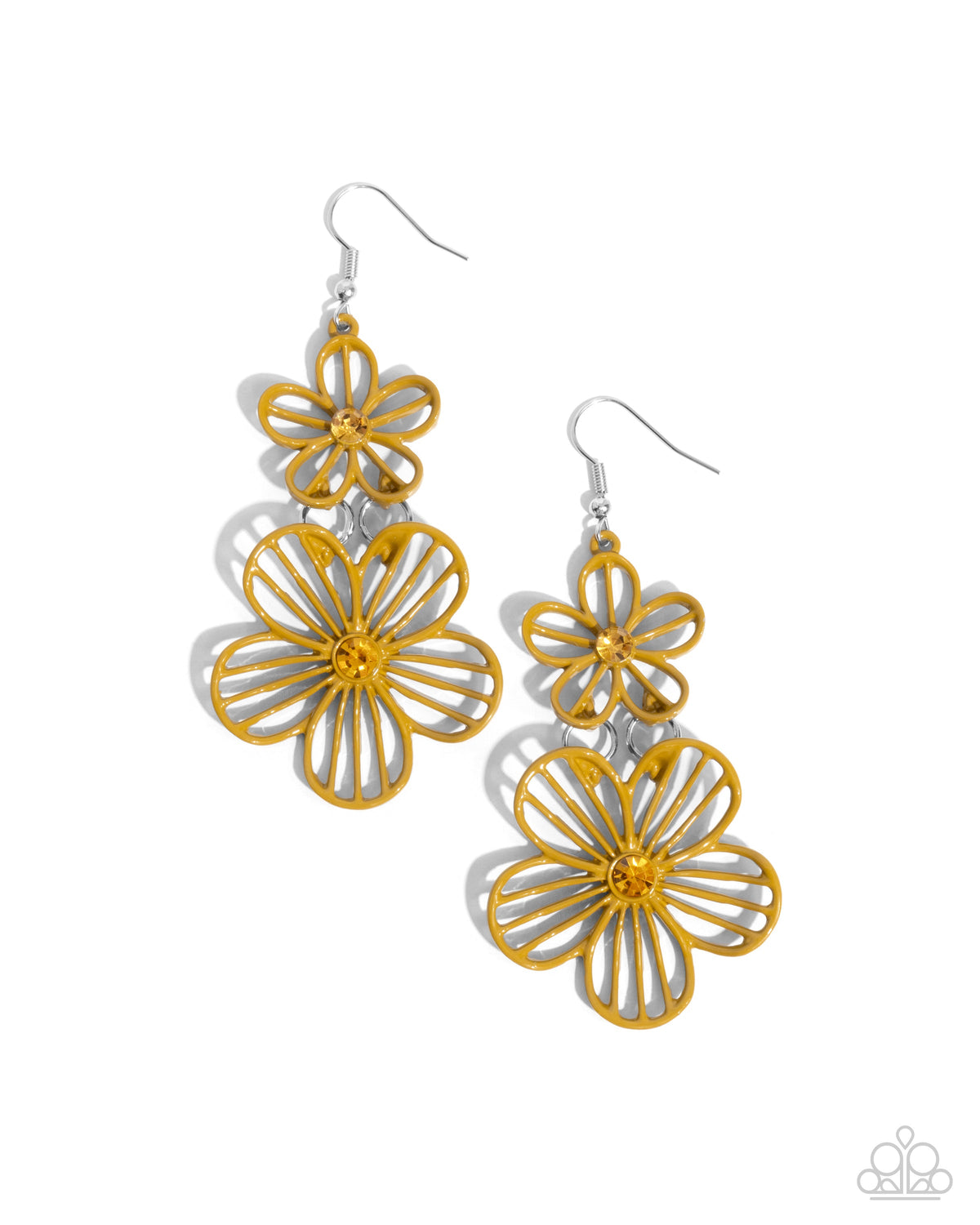 Textured Tiers Yellow Flower Earrings - Paparazzi Accessories- lightbox - CarasShop.com - Paparazzi Jewelry by Cara Jewels