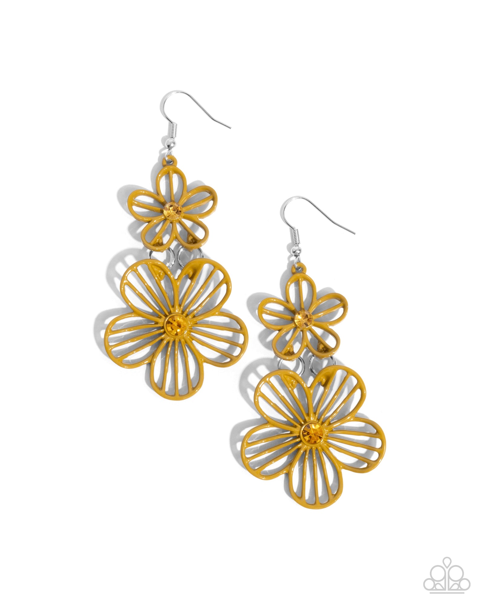 Textured Tiers Yellow Flower Earrings - Paparazzi Accessories- lightbox - CarasShop.com - Paparazzi Jewelry by Cara Jewels