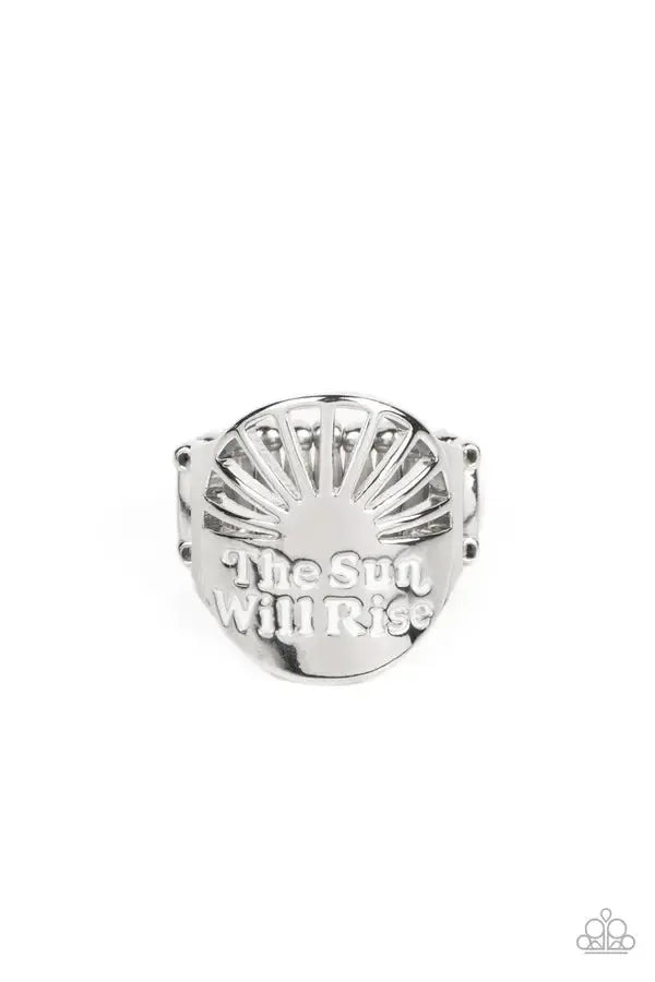 The Dawn After Tomorrow White Ring - Paparazzi Accessories- lightbox - CarasShop.com - Paparazzi Jewelry by Cara Jewels