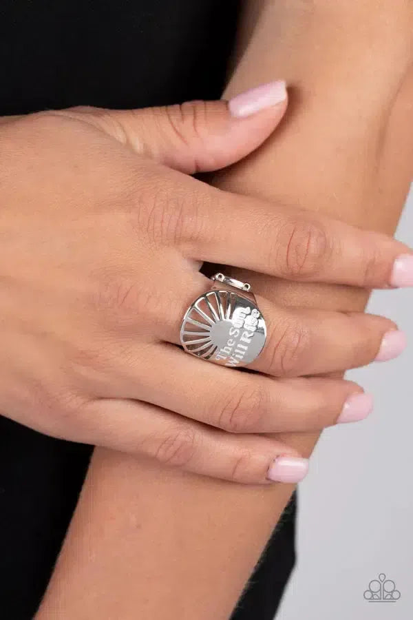 The Dawn After Tomorrow White Ring - Paparazzi Accessories- on model - CarasShop.com - Paparazzi Jewelry by Cara Jewels