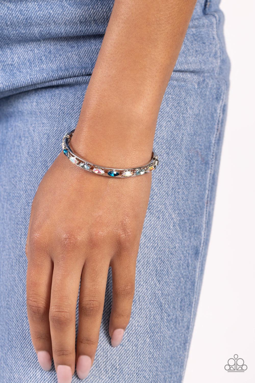 The Gem Genie Blue Rhinestone Bracelet - Paparazzi Accessories- on model - CarasShop.com - Paparazzi Jewelry by Cara Jewels