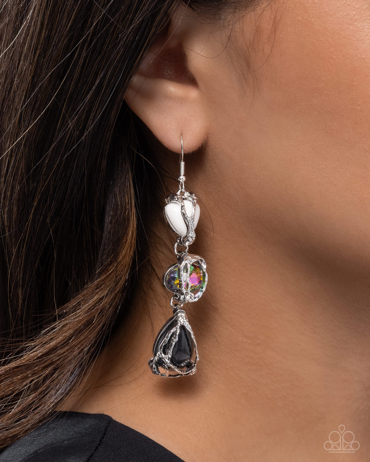 The Next Right Thing Black & Multi Earrings - Paparazzi Accessories-on model - CarasShop.com - Paparazzi Jewelry by Cara Jewels