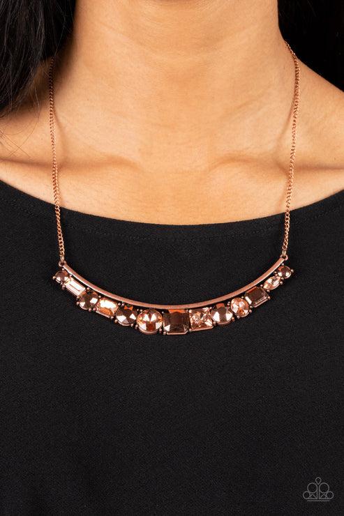 The Only SMOKE SHOW In Town Copper Necklace - Paparazzi Accessories-on model - CarasShop.com - Paparazzi Jewelry by Cara Jewels