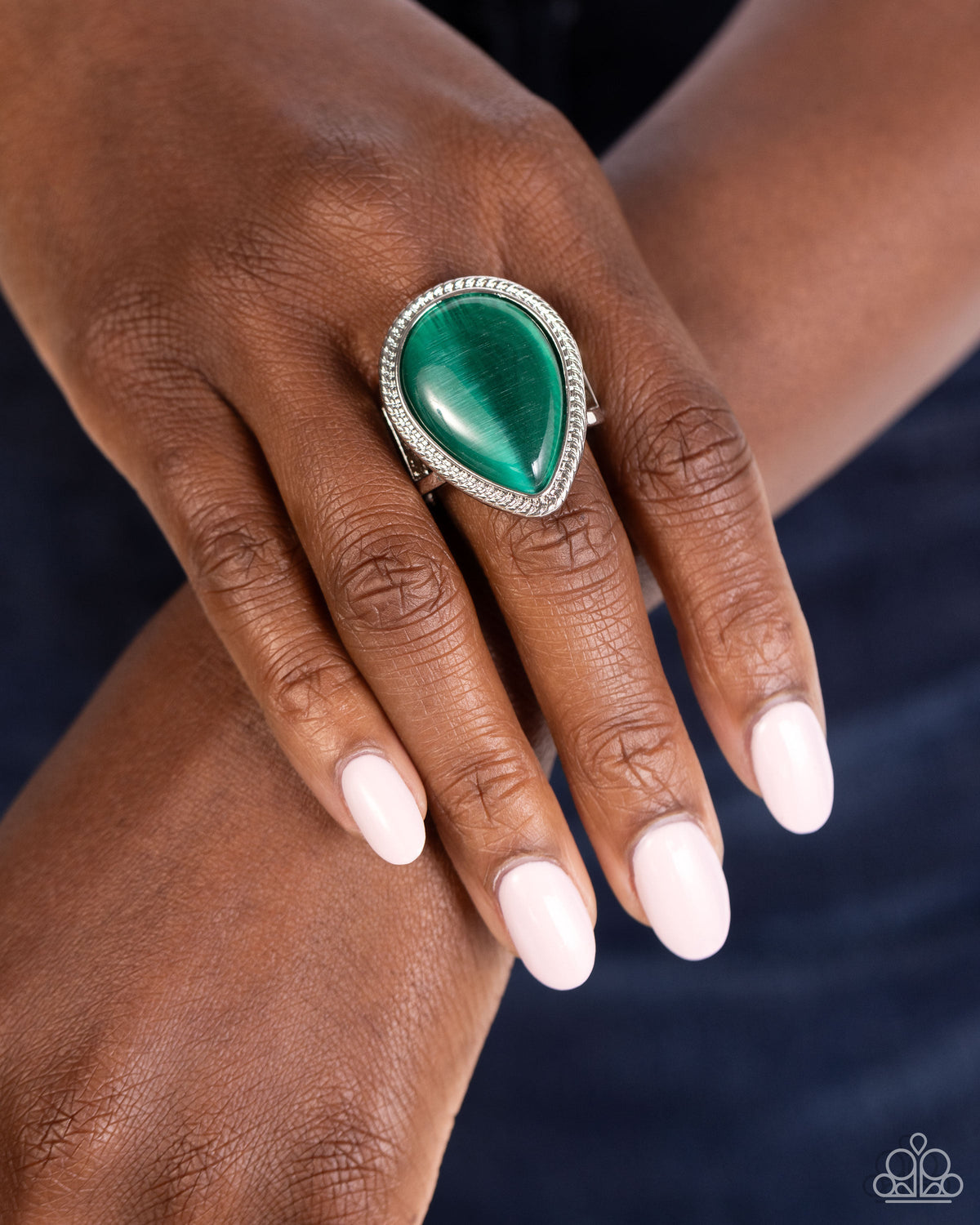 The Rain in MAINE Green Cat's Eye Stone Ring - Paparazzi Accessories- on model - CarasShop.com - Paparazzi Jewelry by Cara Jewels