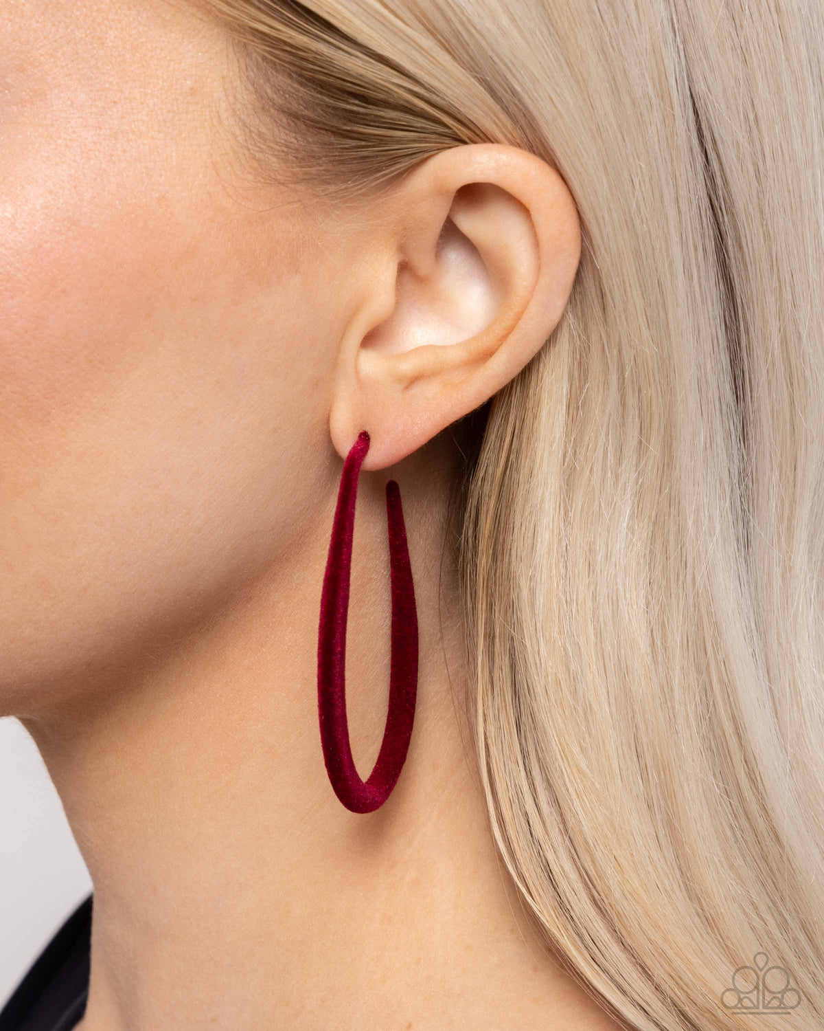 The Right Angle Red Hoop Earrings - Paparazzi Accessories- on model - CarasShop.com - Paparazzi Jewelry by Cara Jewels