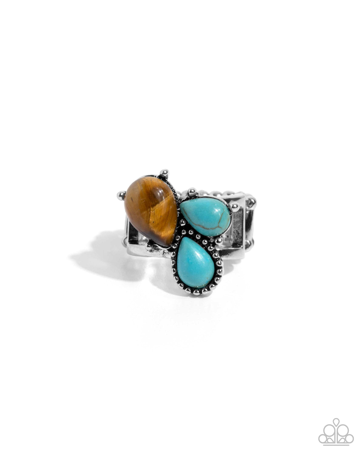 Themed Trio Brown Tigers Eye and Turquoise Stone Ring - Paparazzi Accessories- lightbox - CarasShop.com - Paparazzi Jewelry by Cara Jewels