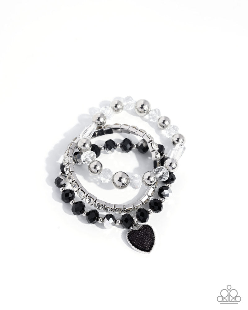 Three HEART Harmony Black Bracelet - Paparazzi Accessories- lightbox - CarasShop.com - Paparazzi Jewelry by Cara Jewels