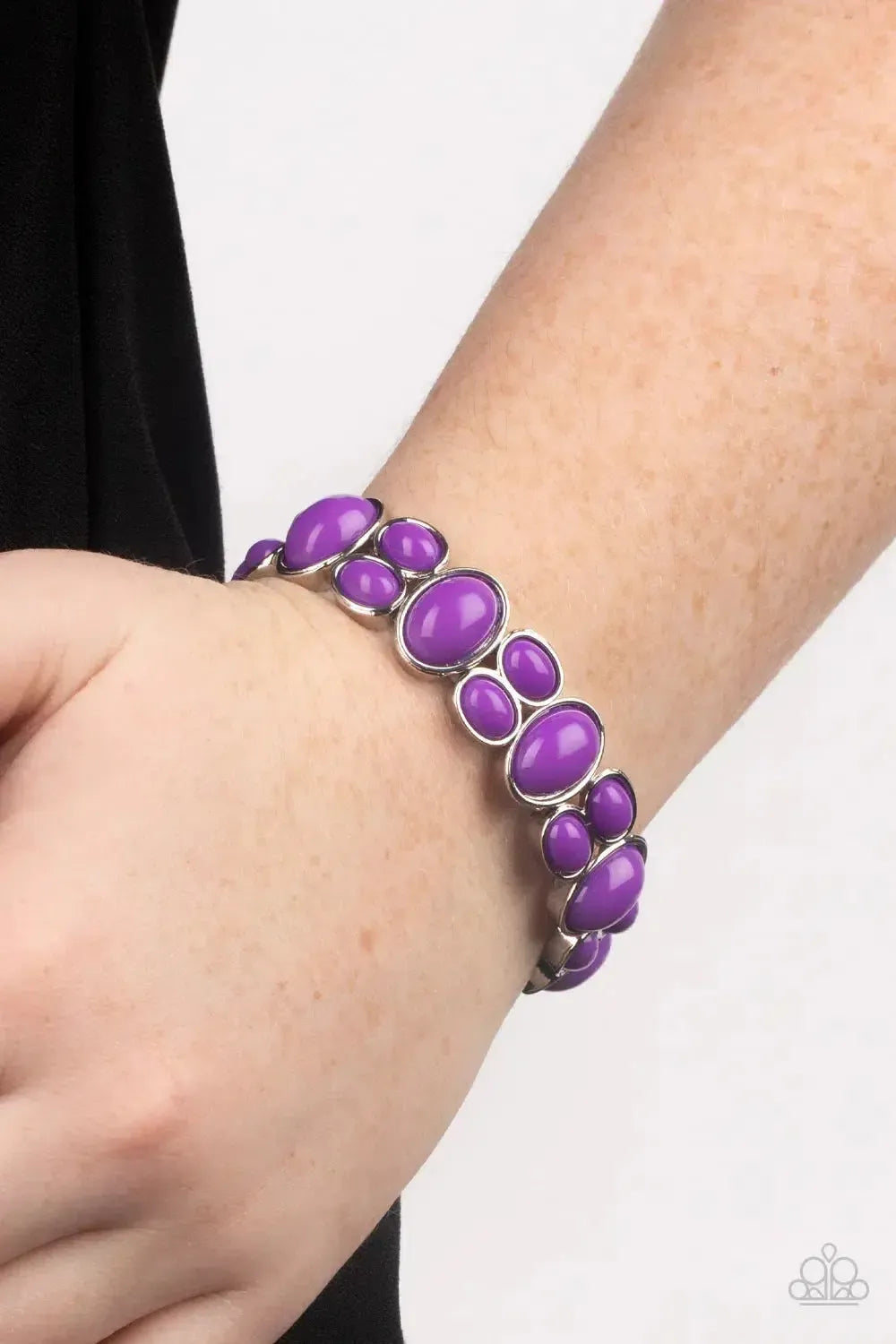Tic Tac Dance Purple Bracelet - Paparazzi Accessories- on model - CarasShop.com - Paparazzi Jewelry by Cara Jewels
