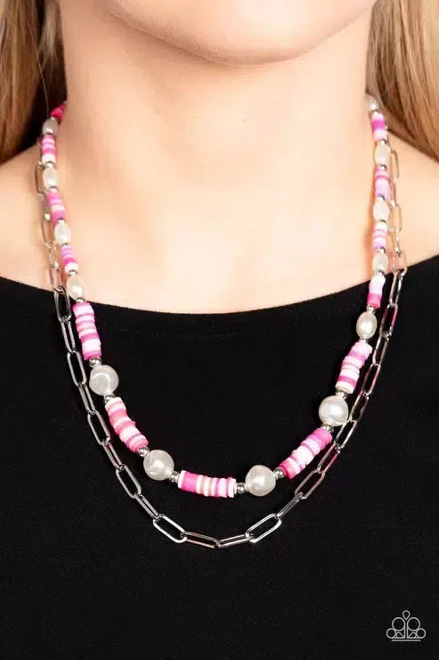 Tidal Trendsetter Pink Necklace - Paparazzi Accessories-on model - CarasShop.com - Paparazzi Jewelry by Cara Jewels