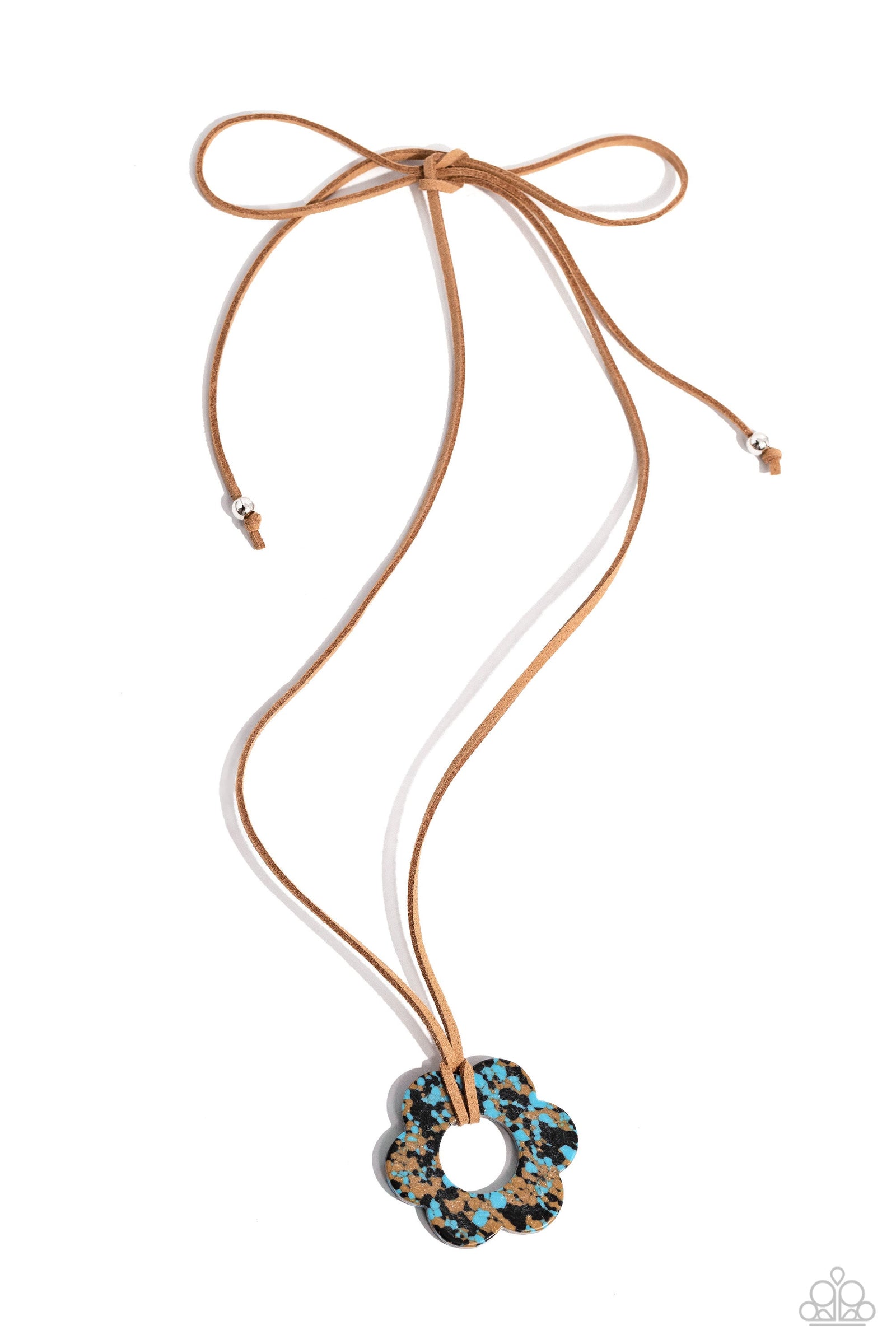Tied Triumph Brown & Turquoise Blue Stone Flower Necklace - Paparazzi Accessories- lightbox - CarasShop.com - Paparazzi Jewelry by Cara Jewels