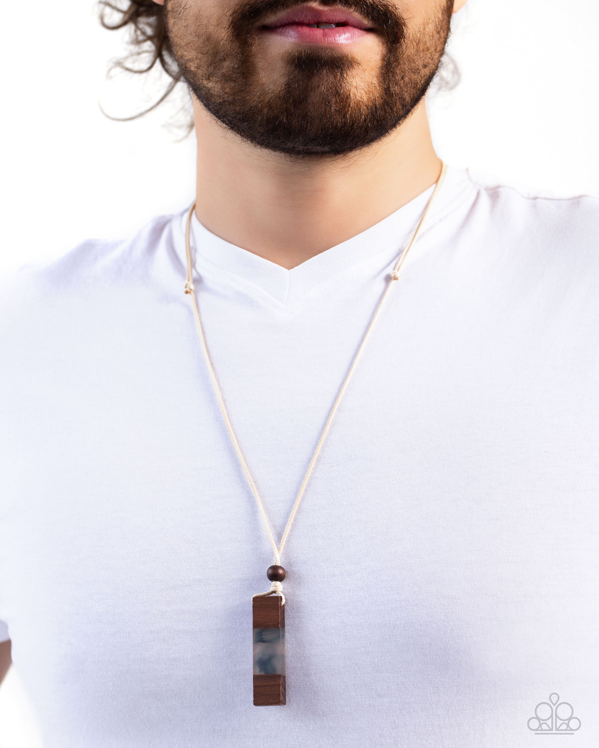 Timber Totem Men's Blue Necklace - Paparazzi Accessories- on model - CarasShop.com - Paparazzi Jewelry by Cara Jewels