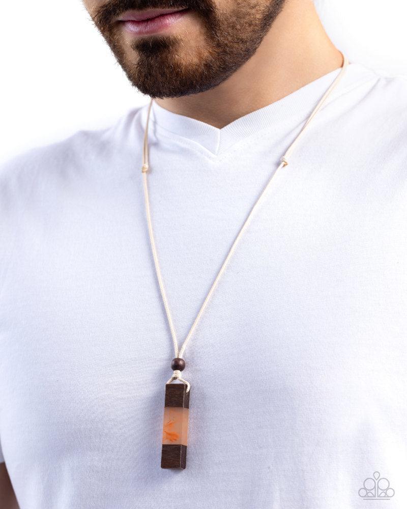 Timber Totem Men's Orange Necklace - Paparazzi Accessories- on model - CarasShop.com - Paparazzi Jewelry by Cara Jewels