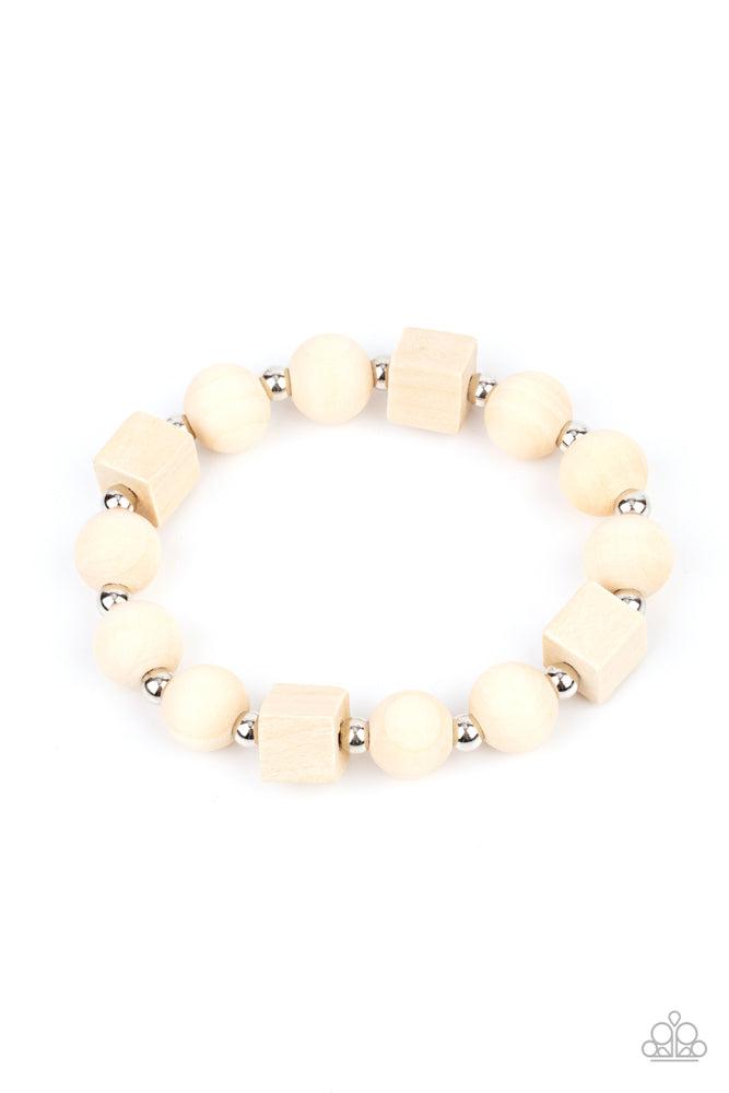 Timber Trendsetter White Wood Bracelet - Paparazzi Accessories- lightbox - CarasShop.com - Paparazzi Jewelry by Cara Jewels