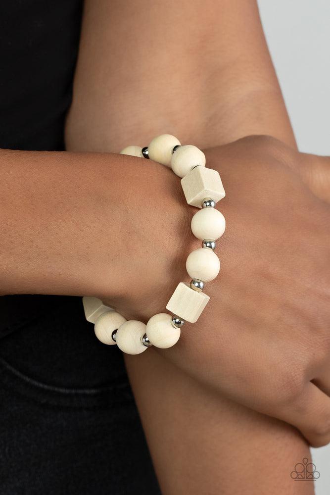 Timber Trendsetter White Wood Bracelet - Paparazzi Accessories- lightbox - CarasShop.com - Paparazzi Jewelry by Cara Jewels