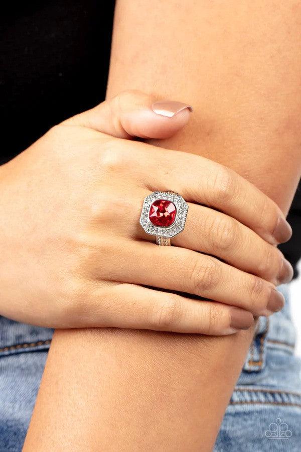 Title Match Red Rhinestone Ring - Paparazzi Accessories- lightbox - CarasShop.com - Paparazzi Jewelry by Cara Jewels
