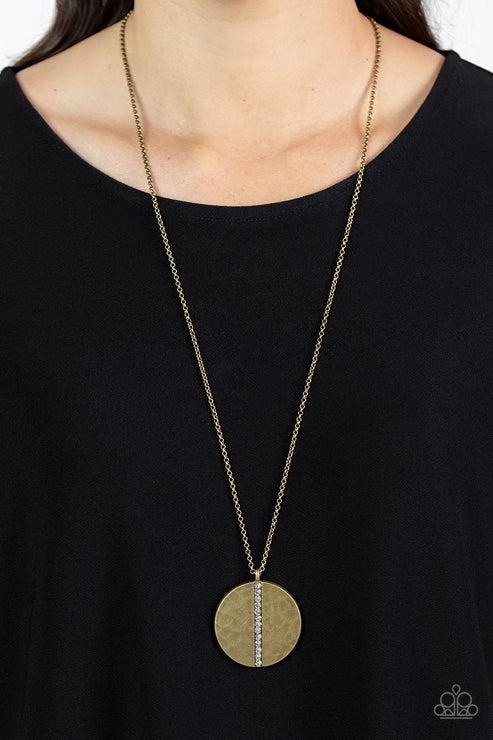 Token of My Gratitude Brass Necklace - Paparazzi Accessories-on model - CarasShop.com - Paparazzi Jewelry by Cara Jewels
