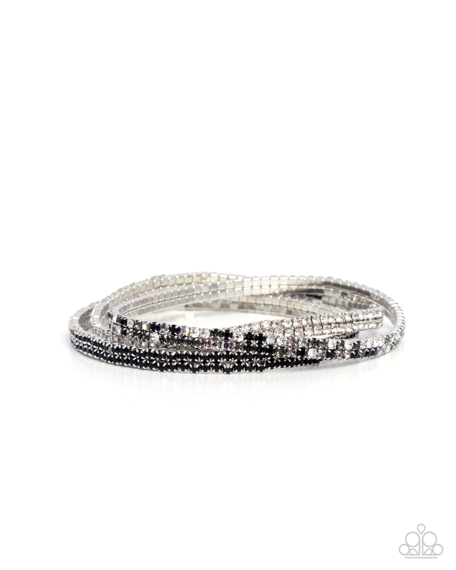 Tolerable Twinkle Black, Silver & White Rhinestone Bracelet - Paparazzi Accessories- lightbox - CarasShop.com - Paparazzi Jewelry by Cara Jewels