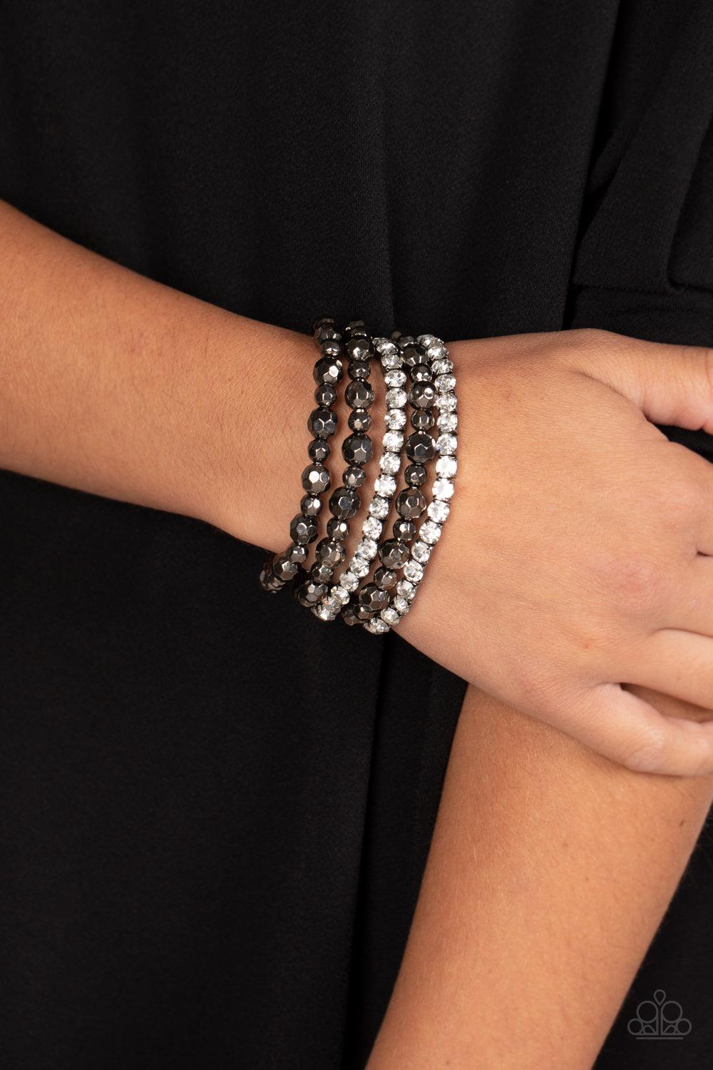 Top Notch Twinkle Black Bracelet - Paparazzi Accessories- on model - CarasShop.com - Paparazzi Jewelry by Cara Jewels