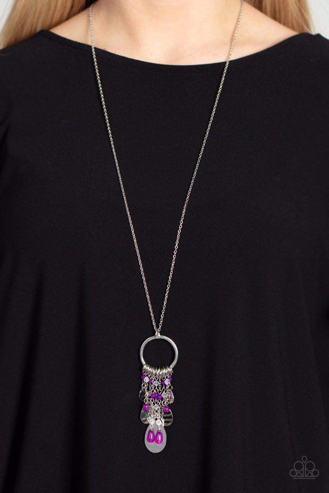 Totally Trolling Purple Necklace - Paparazzi Accessories- on model - CarasShop.com - Paparazzi Jewelry by Cara Jewels