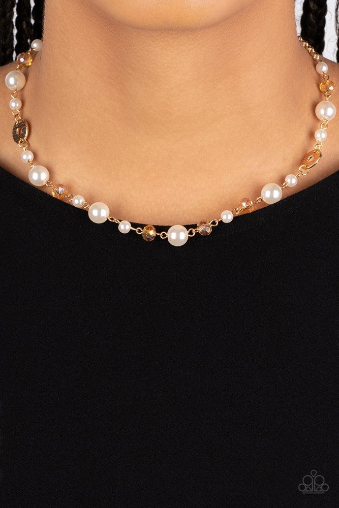 Traditional Transcendence Gold Necklace - Paparazzi Accessories- on model - CarasShop.com - Paparazzi Jewelry by Cara Jewels