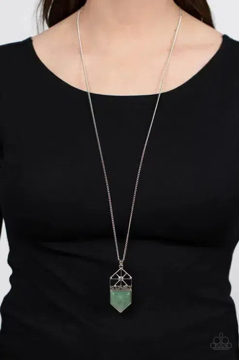 Trailblazing Talisman Green Necklace - Paparazzi Accessories-on model - CarasShop.com - Paparazzi Jewelry by Cara Jewels