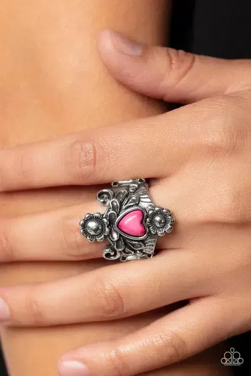 Trailblazing Tribute Pink Ring - Paparazzi Accessories-on model - CarasShop.com - Paparazzi Jewelry by Cara Jewels