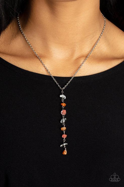 Tranquil Tidings Orange Necklace - Paparazzi Accessories- on model - CarasShop.com - Paparazzi Jewelry by Cara Jewels