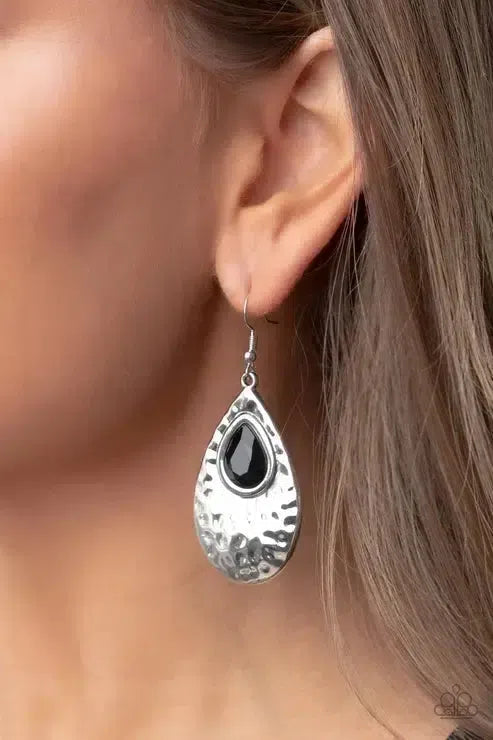 Tranquil Trove Black Earrings - Paparazzi Accessories-on model - CarasShop.com - Paparazzi Jewelry by Cara Jewels