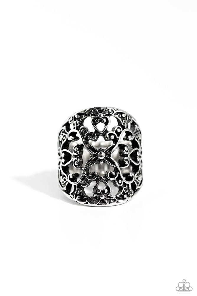 Transfixed Treasure Silver Ring - Paparazzi Accessories- lightbox - CarasShop.com - Paparazzi Jewelry by Cara Jewels