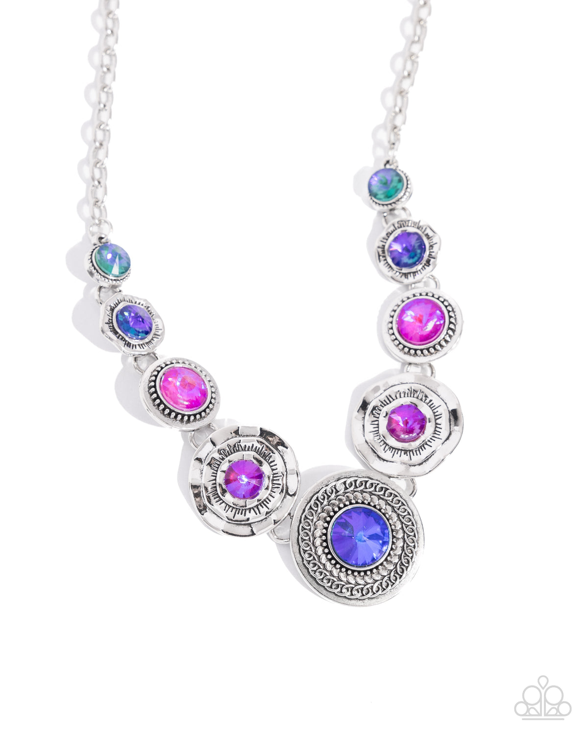 Treasure Chest Couture Multi Blue & Purple Rhinestone Necklace - Paparazzi Accessories- lightbox - CarasShop.com - Paparazzi Jewelry by Cara Jewels