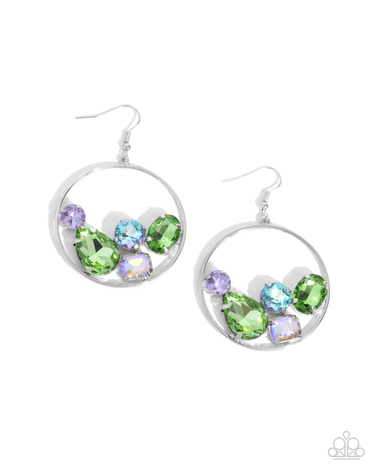 Treasure Timbre Green Rhinestone Earrings - Paparazzi Accessories- lightbox - CarasShop.com - Paparazzi Jewelry by Cara Jewels